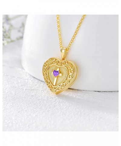 Personalized Gold Birthstone Cross Locket Necklace That Holds 1 Picture Photo Heart Birthstone Locket Gift for Women Men B-Fe...