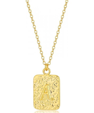 Hammered Gold Dog Tag for Women | Initial Monogram Pendant Necklace | 18k Plated Over - 925 Sterling | Personalized A-Z Lette...