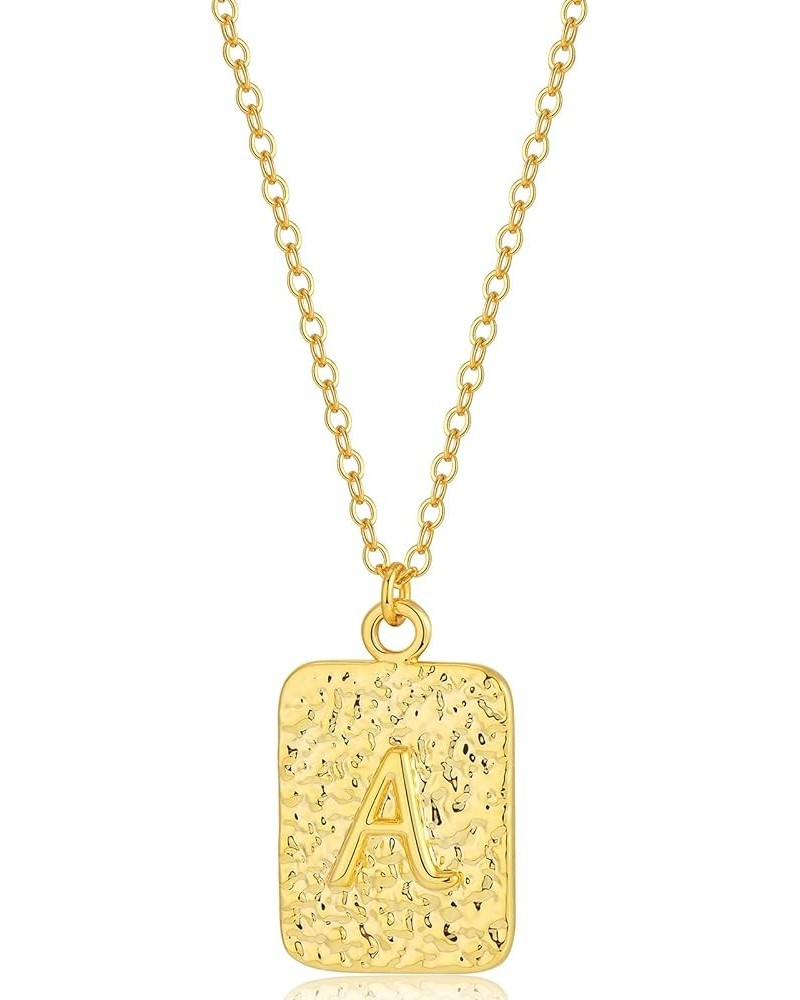 Hammered Gold Dog Tag for Women | Initial Monogram Pendant Necklace | 18k Plated Over - 925 Sterling | Personalized A-Z Lette...