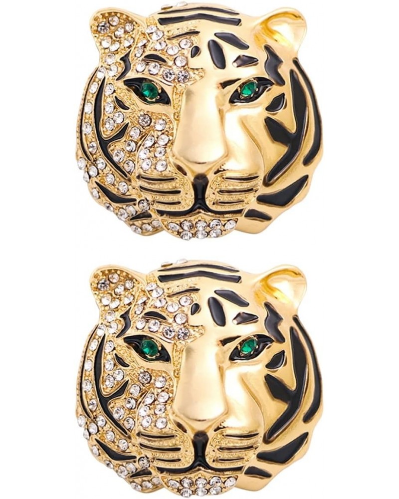 Tiger Brooches with rhinestones 2pcs Vintage Punk Animal Tiger Head Corsage Brooch Pin Crystal Badge Lapel Pin For Men Women ...