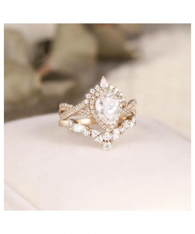 1.0CT Pear Cut Moissanite Engagement Ring Set for Women S925 10k/14k/18k Rose Gold Art DecoTear Drop Moissanite Wedding Ring ...