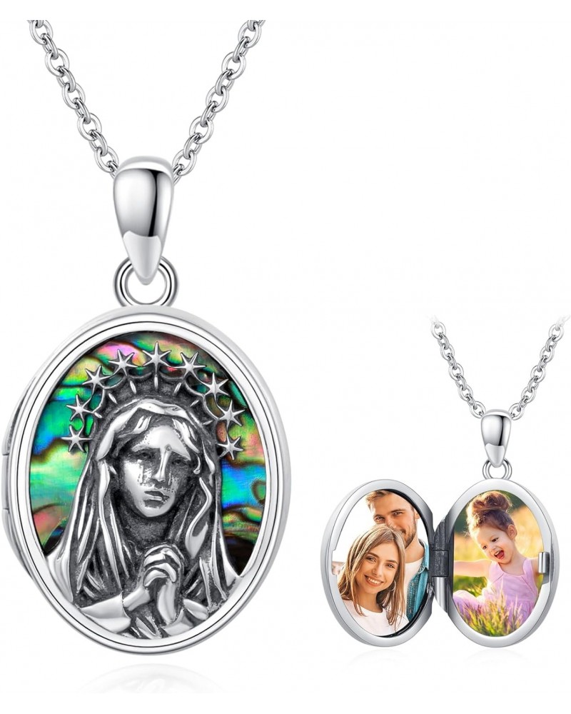 Virgin Mary Locket Necklace 925 Sterling Silver Miraculous Medal Pendant Locket Necklace That Holds Pictures Catholic Religio...