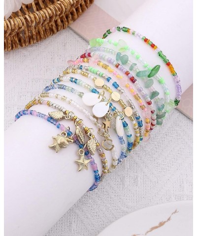 12PCS Boho Colorful Beads Anklets Handmade Beaded Elastic Anklets for Women Girls Summer Stretch Rope Anklets Adjustable Foot...