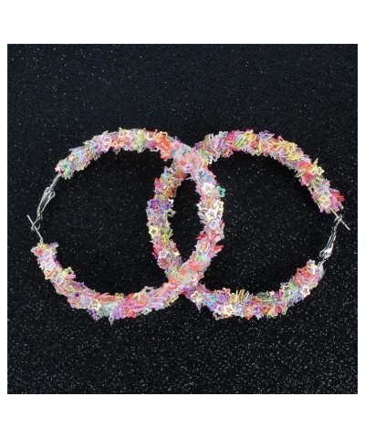 Rainbow Sequins Circle Round Big Hoop Earrings Sparkle Glitter Suger Circle Large Loop Earrings for Women Girls Cute Jewelry ...