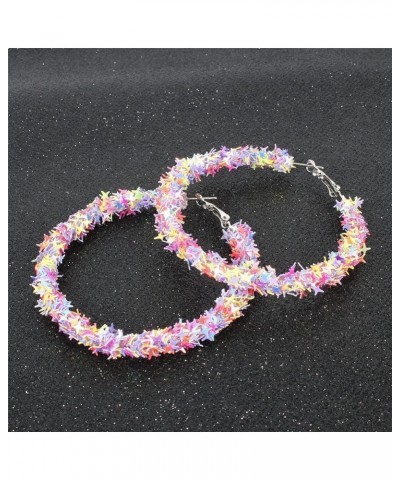 Rainbow Sequins Circle Round Big Hoop Earrings Sparkle Glitter Suger Circle Large Loop Earrings for Women Girls Cute Jewelry ...