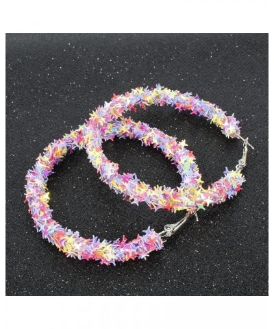 Rainbow Sequins Circle Round Big Hoop Earrings Sparkle Glitter Suger Circle Large Loop Earrings for Women Girls Cute Jewelry ...