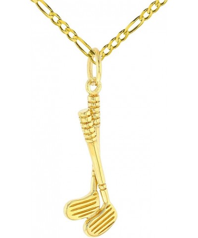 Solid 14K Yellow Gold Set of Golf Clubs Charm Sports Pendant with Cable, Curb, or Figaro Chain Necklaces 16.0 Inches Figaro C...