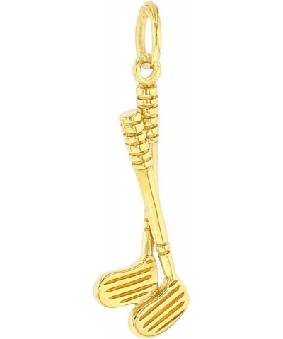 Solid 14K Yellow Gold Set of Golf Clubs Charm Sports Pendant with Cable, Curb, or Figaro Chain Necklaces 16.0 Inches Figaro C...