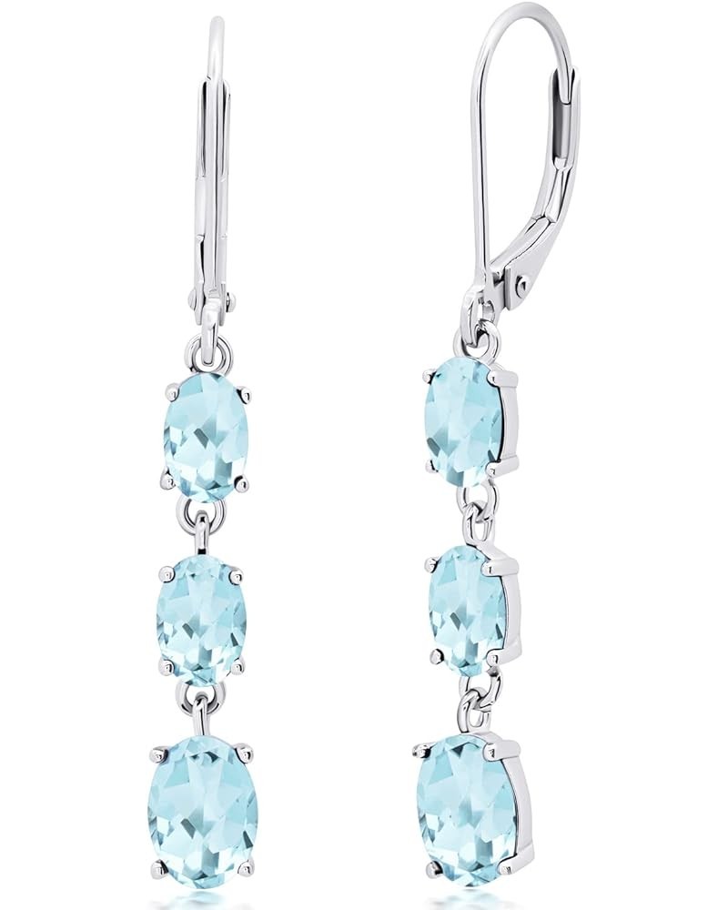 925 Sterling Silver Gemstone Oval Dangle Earrings for Women with Leverbacks and 1.5 inch Birthstones Genuine Blue Topaz $24.3...