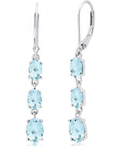 925 Sterling Silver Gemstone Oval Dangle Earrings for Women with Leverbacks and 1.5 inch Birthstones Genuine Blue Topaz $24.3...