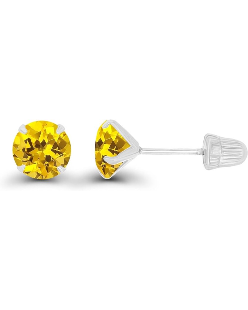 Solid 14k Gold Hypoallergenic 5mm Round Birthstone Solitaire Prong Set Screw Back Stud Earrings Created Yellow Sapphire White...