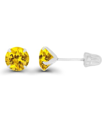 Solid 14k Gold Hypoallergenic 5mm Round Birthstone Solitaire Prong Set Screw Back Stud Earrings Created Yellow Sapphire White...