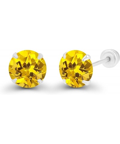 Solid 14k Gold Hypoallergenic 5mm Round Birthstone Solitaire Prong Set Screw Back Stud Earrings Created Yellow Sapphire White...