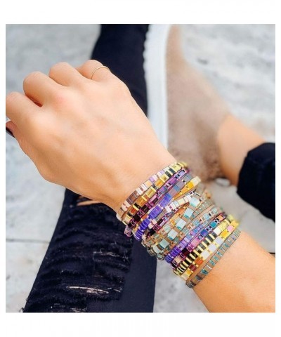 Tila Colorful Beaded Bracelets Handmade Stretch Bracelets Transparent Crystal Tile Elastic Bracelets for Women AZX01840D $9.2...