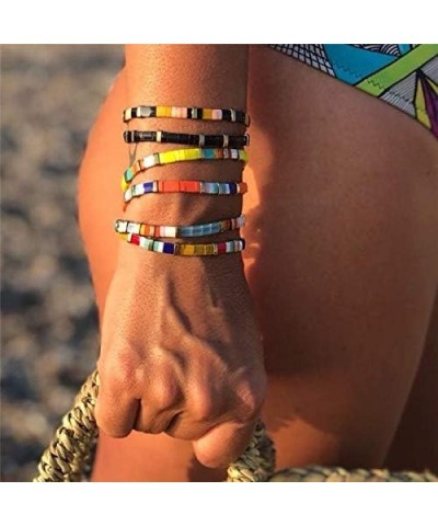 Tila Colorful Beaded Bracelets Handmade Stretch Bracelets Transparent Crystal Tile Elastic Bracelets for Women AZX01840D $9.2...