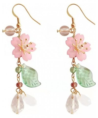 Korean Fashion Resin Sakura Leaf Drop Earring Cute Cherry Blossom Flower Petal Tassel Dangle Earring for Women Girl Teen Stat...