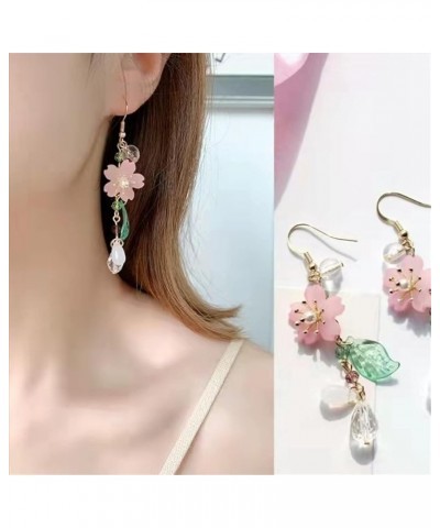 Korean Fashion Resin Sakura Leaf Drop Earring Cute Cherry Blossom Flower Petal Tassel Dangle Earring for Women Girl Teen Stat...