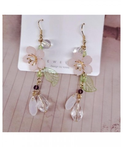 Korean Fashion Resin Sakura Leaf Drop Earring Cute Cherry Blossom Flower Petal Tassel Dangle Earring for Women Girl Teen Stat...