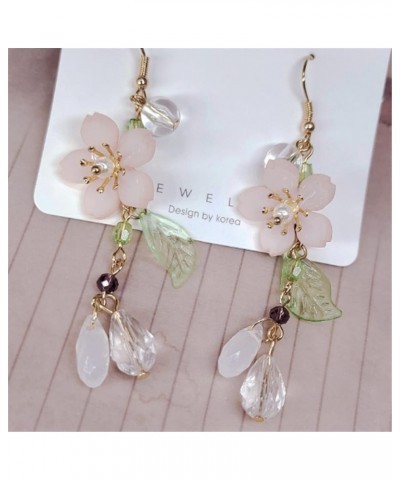 Korean Fashion Resin Sakura Leaf Drop Earring Cute Cherry Blossom Flower Petal Tassel Dangle Earring for Women Girl Teen Stat...