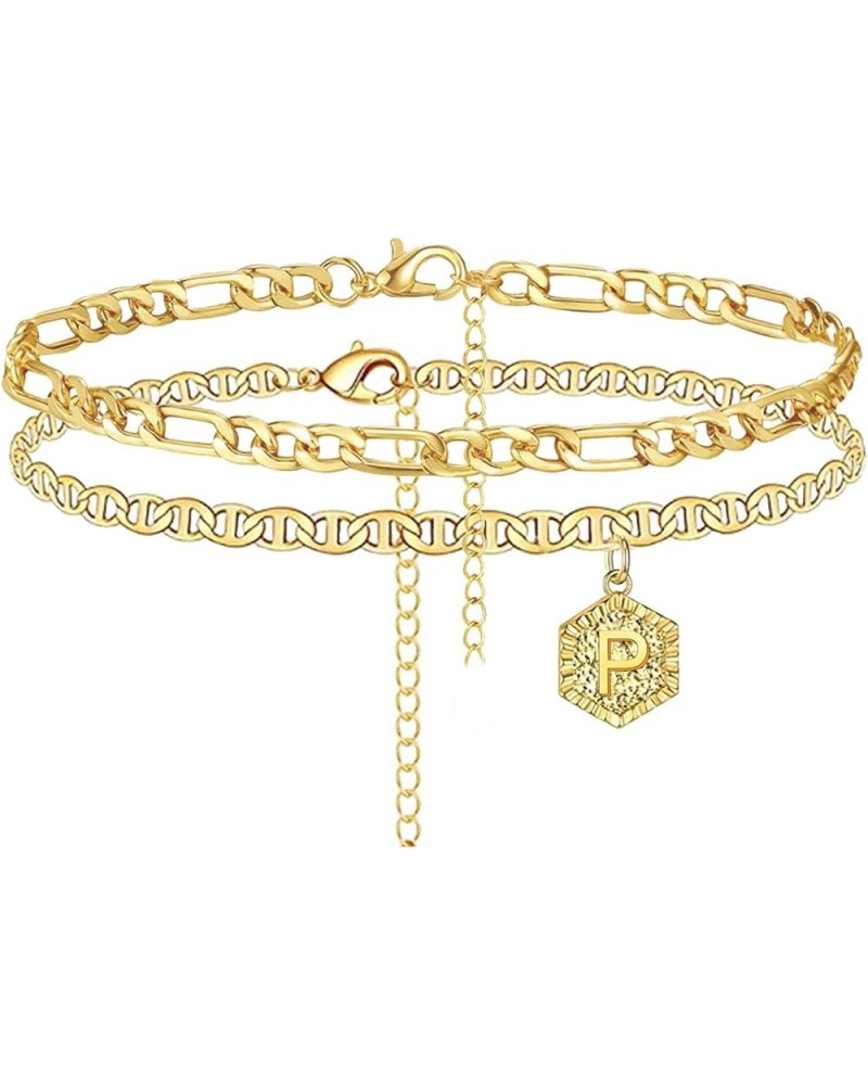 Initial Ankle Bracelets for Women, 14K Gold Plated Double Layered Initial Anklets Jewelry for Women Teen Girls P $5.71 Anklets