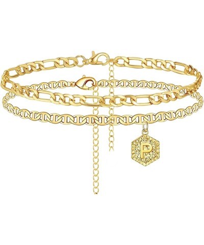 Initial Ankle Bracelets for Women, 14K Gold Plated Double Layered Initial Anklets Jewelry for Women Teen Girls P $5.71 Anklets