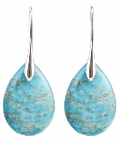 Natural Stone Teardrop Earrings Crystal Healing Birthstone Dangle Earrings Light Blue $10.19 Earrings