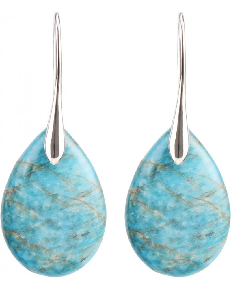 Natural Stone Teardrop Earrings Crystal Healing Birthstone Dangle Earrings Light Blue $10.19 Earrings