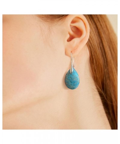 Natural Stone Teardrop Earrings Crystal Healing Birthstone Dangle Earrings Light Blue $10.19 Earrings