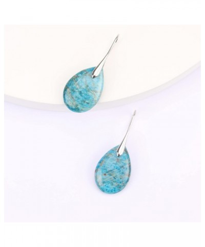 Natural Stone Teardrop Earrings Crystal Healing Birthstone Dangle Earrings Light Blue $10.19 Earrings