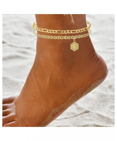 Initial Ankle Bracelets for Women, 14K Gold Plated Double Layered Initial Anklets Jewelry for Women Teen Girls P $5.71 Anklets