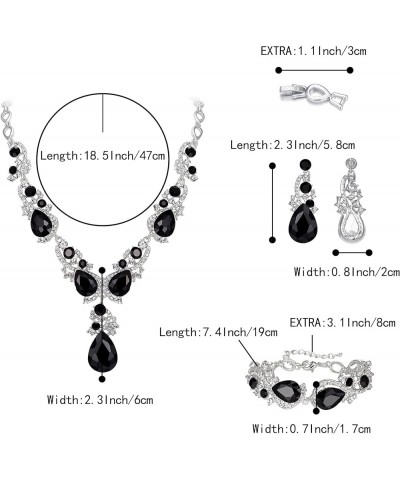 Wedding Bridal Jewelry for Women Multi Teardrop Cluster Crystal Statement Necklace Dangle Earrings Link Bracelet Set Black Si...