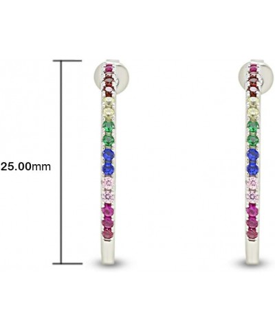 Colourful Rainbow Cubic Zirconia Round Hoop Earrings 14k White Gold Plated Sterling Silver Jewelry Gift for Womens Inside Out...