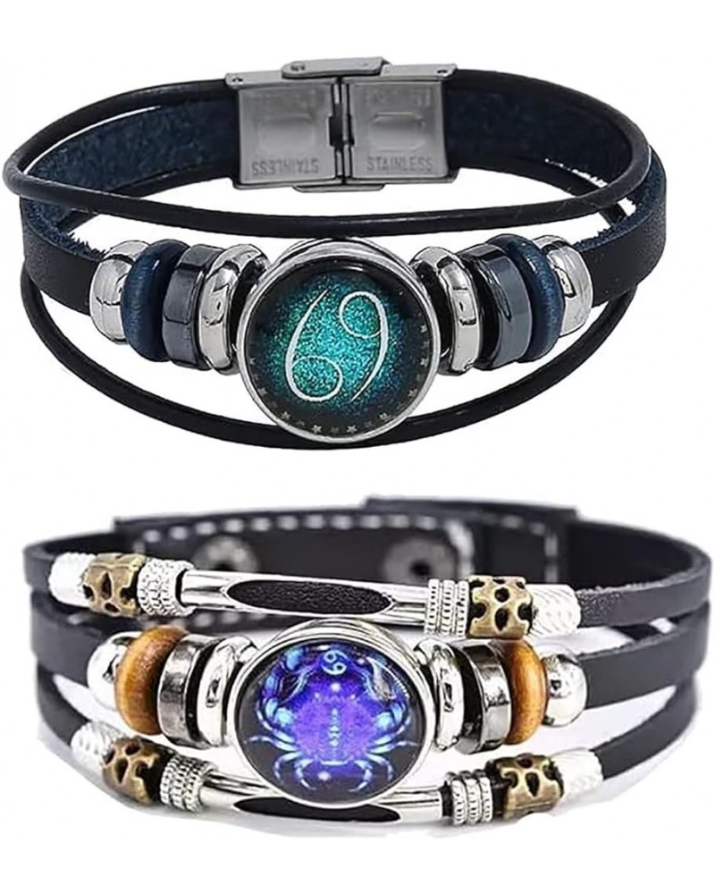 2Pcs Capricorn Bracelets for Women Men Zodiac Leather Bracelets Multilayer Constellation Bracelets Zodiac Sign Wrap Wristband...