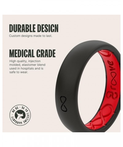 Solid Thin Silicone Ring - Breathable Rubber Wedding Rings for Women, Lifetime Coverage, Unique Design, Comfort Fit Ring Blac...