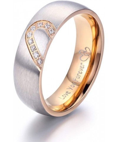 Matching Promise Rings for Couples Love You Forever Wedding Bands Sets for Him and Her Half Heart Rings Stainless Steel 6mm w...