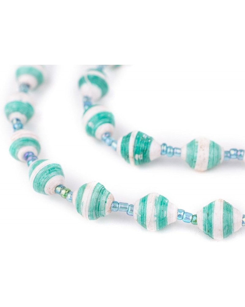 Recycled Paper Bead Necklace from Uganda - Fair Trade African Jewelry (Carnival Medley) Green and White $9.65 Necklaces