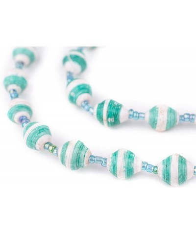 Recycled Paper Bead Necklace from Uganda - Fair Trade African Jewelry (Carnival Medley) Green and White $9.65 Necklaces