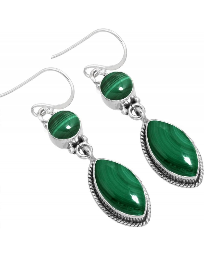 925 Sterling Silver Handmade Drop Dangle Earring for Women 2 Gemstone Statement Jewelry for Gift (98552_E) Malachite $18.26 E...