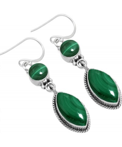 925 Sterling Silver Handmade Drop Dangle Earring for Women 2 Gemstone Statement Jewelry for Gift (98552_E) Malachite $18.26 E...