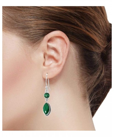 925 Sterling Silver Handmade Drop Dangle Earring for Women 2 Gemstone Statement Jewelry for Gift (98552_E) Malachite $18.26 E...