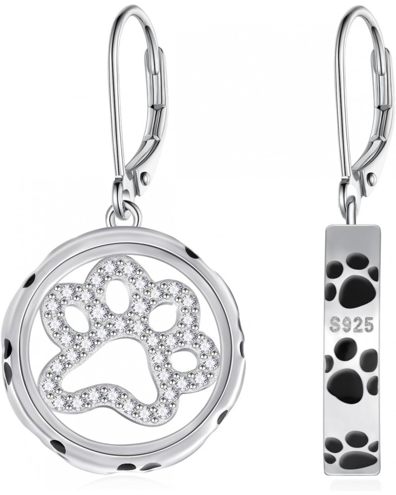 Paw Print Earrings 925 Sterling Silver Cat Dog Animal Paw Leverback Earrings Puppy Paw Jewelry for Women Girls Birthday Gifts...