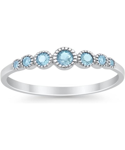 4mm Half Eternity Petite Dainty Wedding Band Ring Simulated Cubic Zirconia 925 Sterling Silver Simulated Aquamarine $14.49 Rings