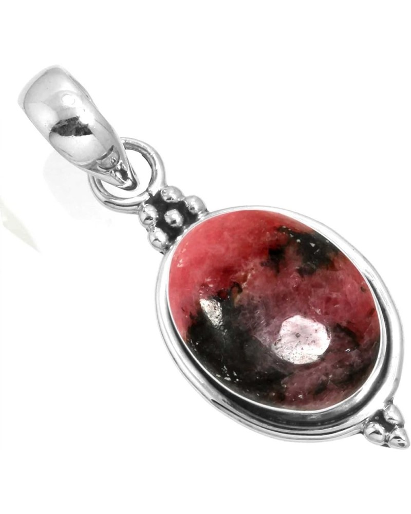 925 Sterling Silver Handmade Pendant for Women 10x14 Oval Gemstone Costume Silver Jewelry for Gift (99553_P) Rhodonite $20.43...