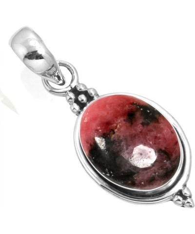 925 Sterling Silver Handmade Pendant for Women 10x14 Oval Gemstone Costume Silver Jewelry for Gift (99553_P) Rhodonite $20.43...