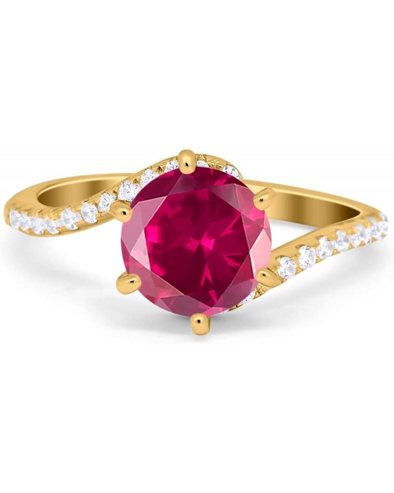 Art Deco Wedding Bridal Engagement Ring Round Simulated Cubic Zirconia 925 Sterling Silver Yellow Tone, Simulated Ruby CZ $18...