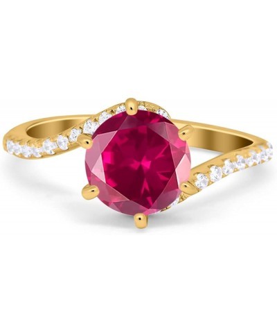 Art Deco Wedding Bridal Engagement Ring Round Simulated Cubic Zirconia 925 Sterling Silver Yellow Tone, Simulated Ruby CZ $18...