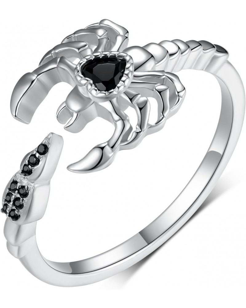 Scorpion Ring 925 Sterling Silver Gothic Ring Black Heart Shaped Adjustable Ring Punk Vintage Jewelry Women Girls $17.50 Rings