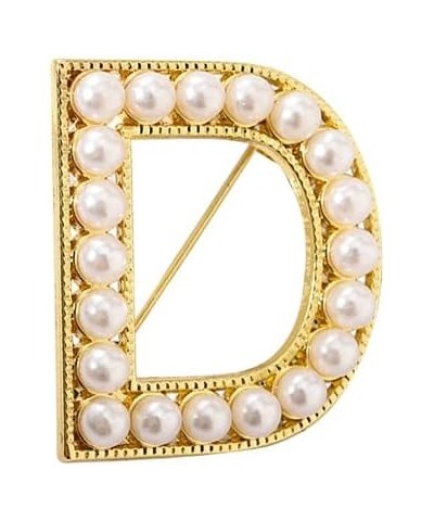 Elegant Gold Plated Simulated Pearl Initial Letter Brooch Pins for Women Girls D $7.50 Brooches & Pins