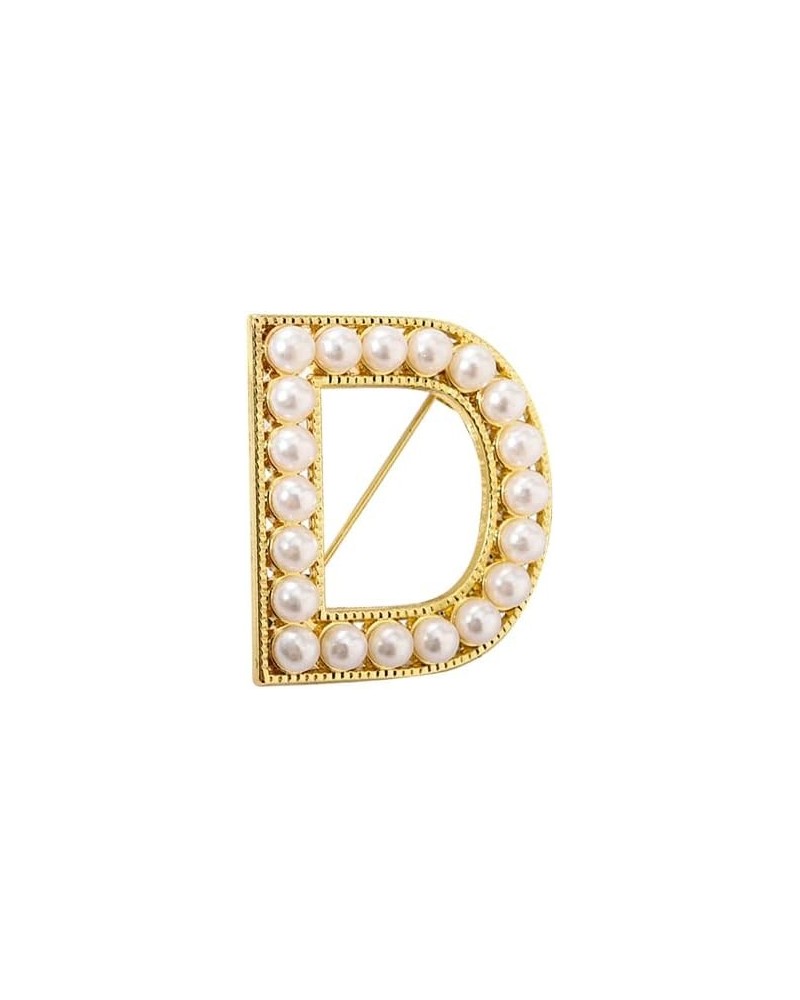 Elegant Gold Plated Simulated Pearl Initial Letter Brooch Pins for Women Girls D $7.50 Brooches & Pins