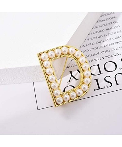 Elegant Gold Plated Simulated Pearl Initial Letter Brooch Pins for Women Girls D $7.50 Brooches & Pins